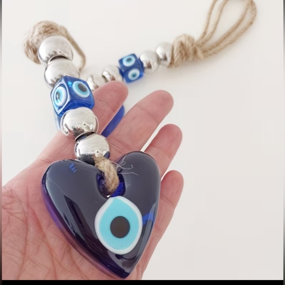 Greek BEAU DEFI Other - 1 Handmade GREEK Glass Blue Evil Eye Heart Worried Bead ornament NW last one 7”